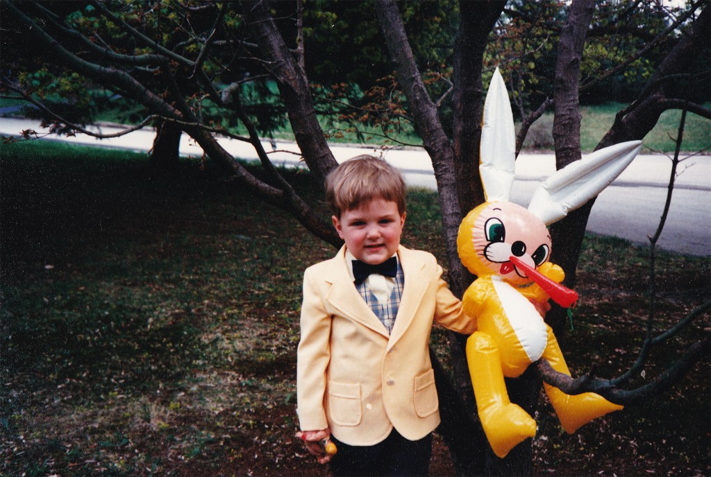 Kid With Koons Inflatable Bunny